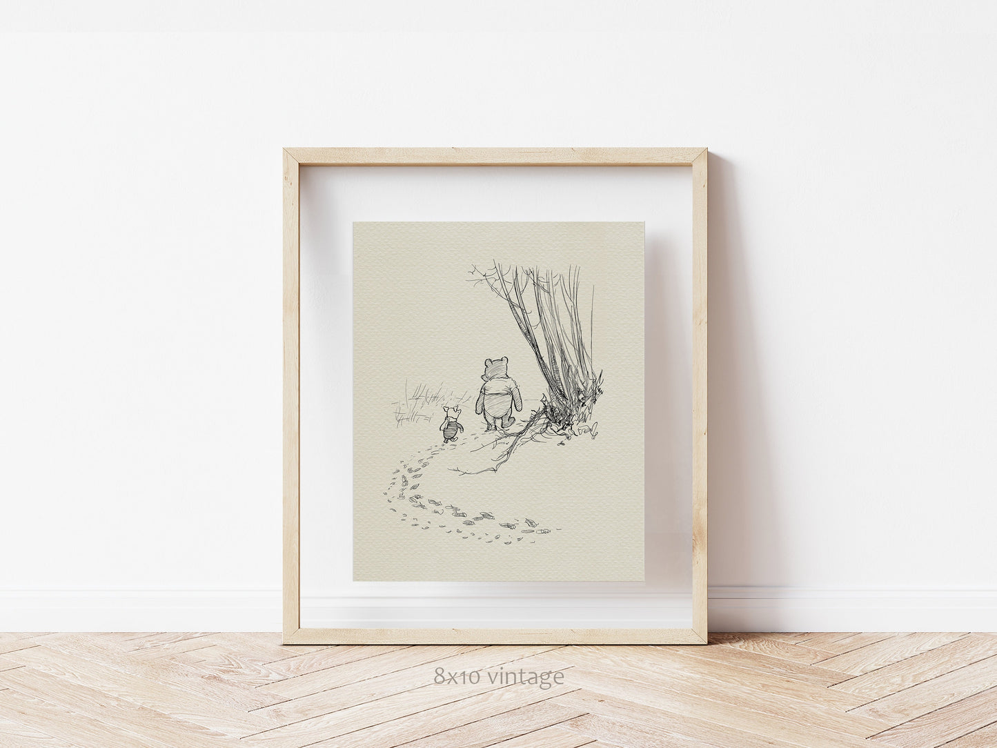 46 Pooh and Piglet go hunting - Winnie the Pooh classic vintage style poster print