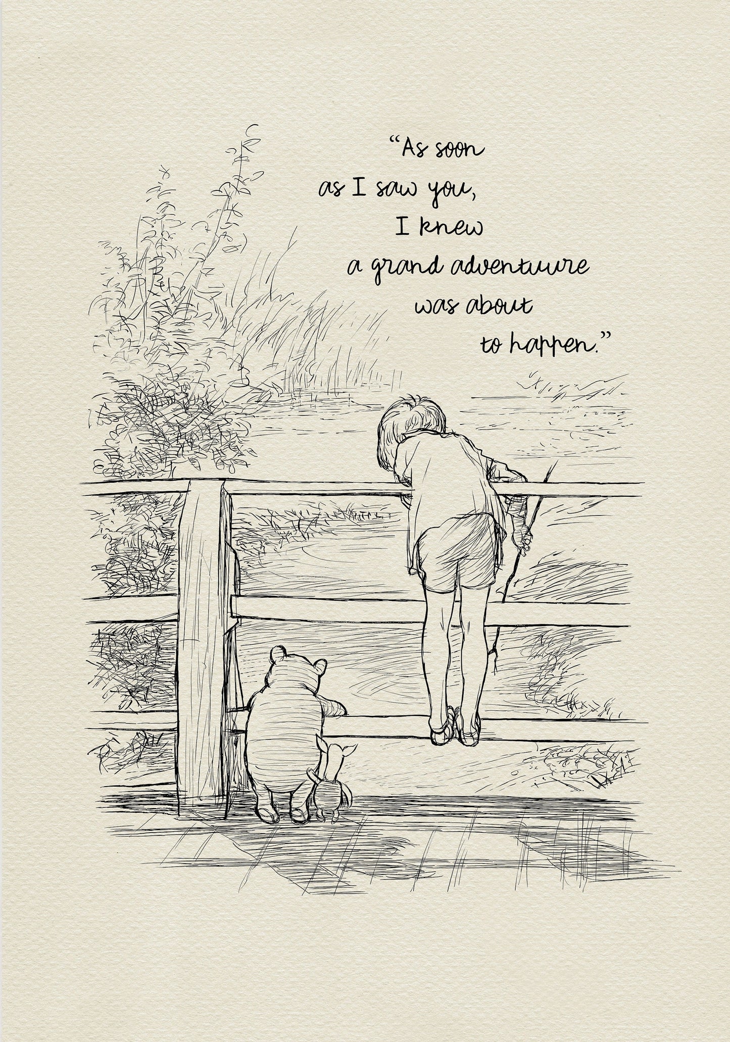 35 Winnie the Pooh Quote Print: Vintage Poohsticks Illustration