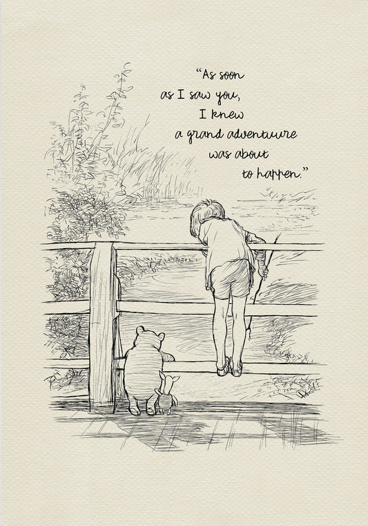 35 Winnie the Pooh Quote Print: Vintage Poohsticks Illustration