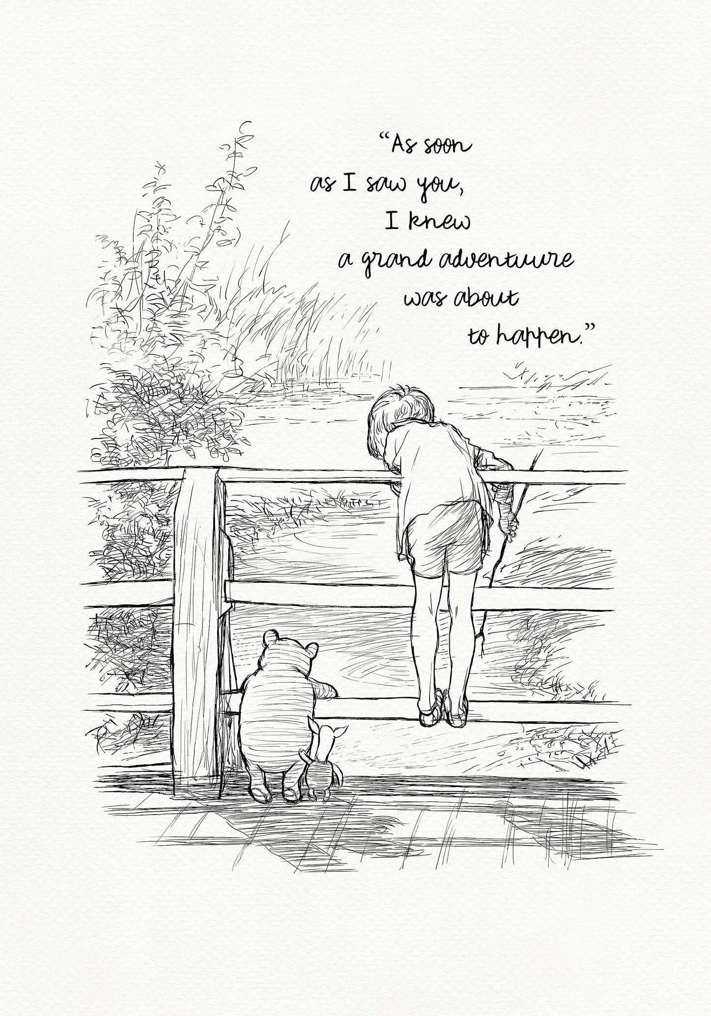 35 Winnie the Pooh Quote Print: Vintage Poohsticks Illustration