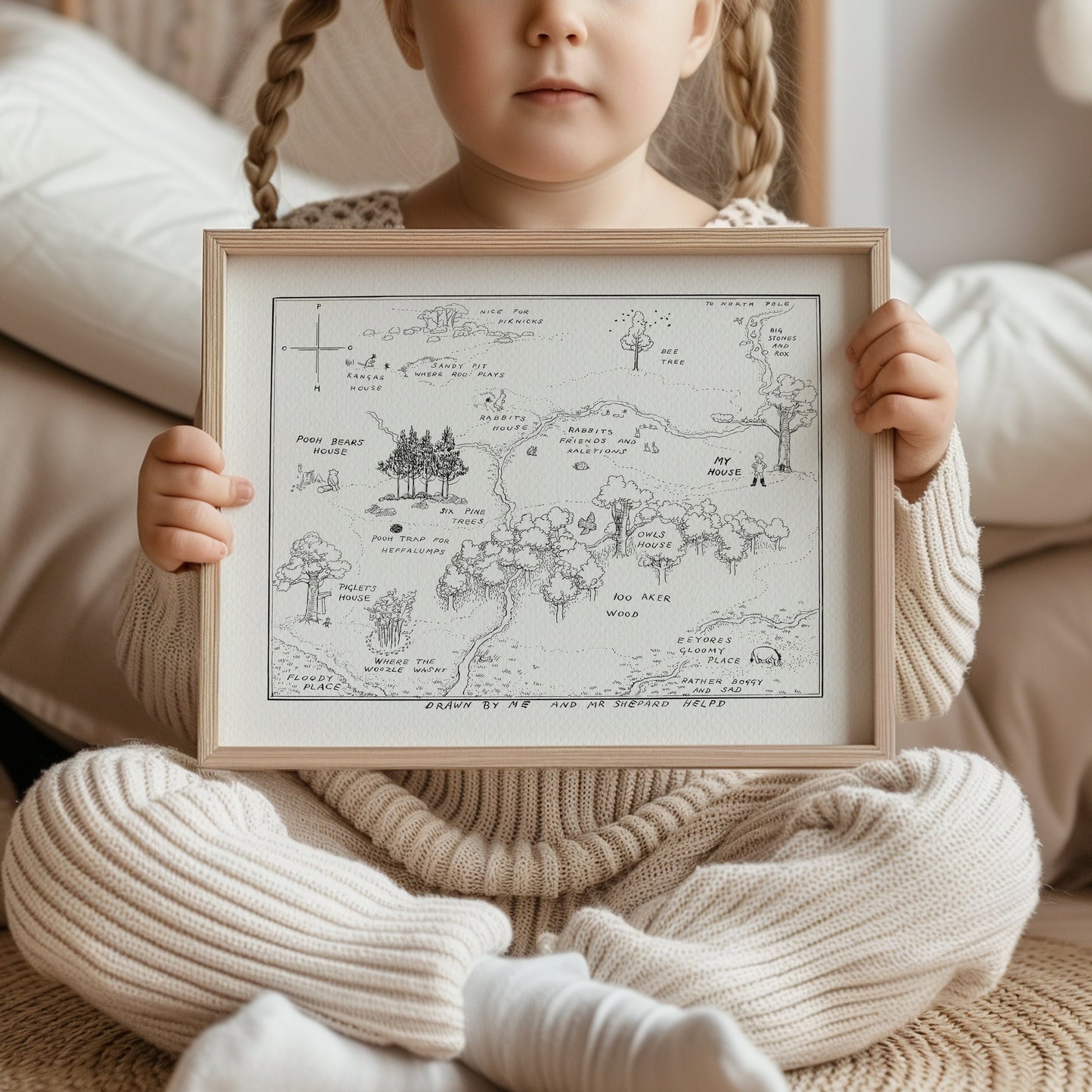 42 Winnie the Pooh - 100 Acre Wood Map Classic Vintage style Illustration print Aker map