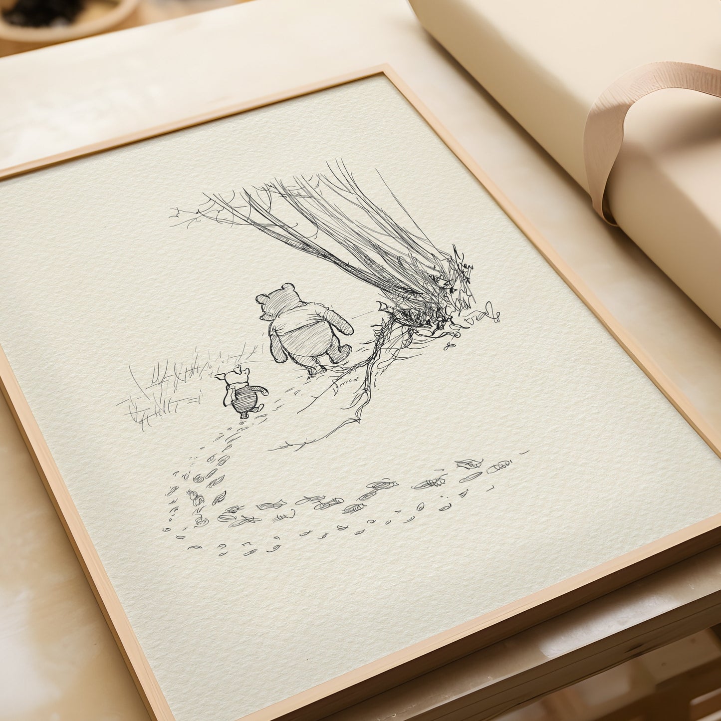 46 Pooh and Piglet go hunting - Winnie the Pooh classic vintage style poster print
