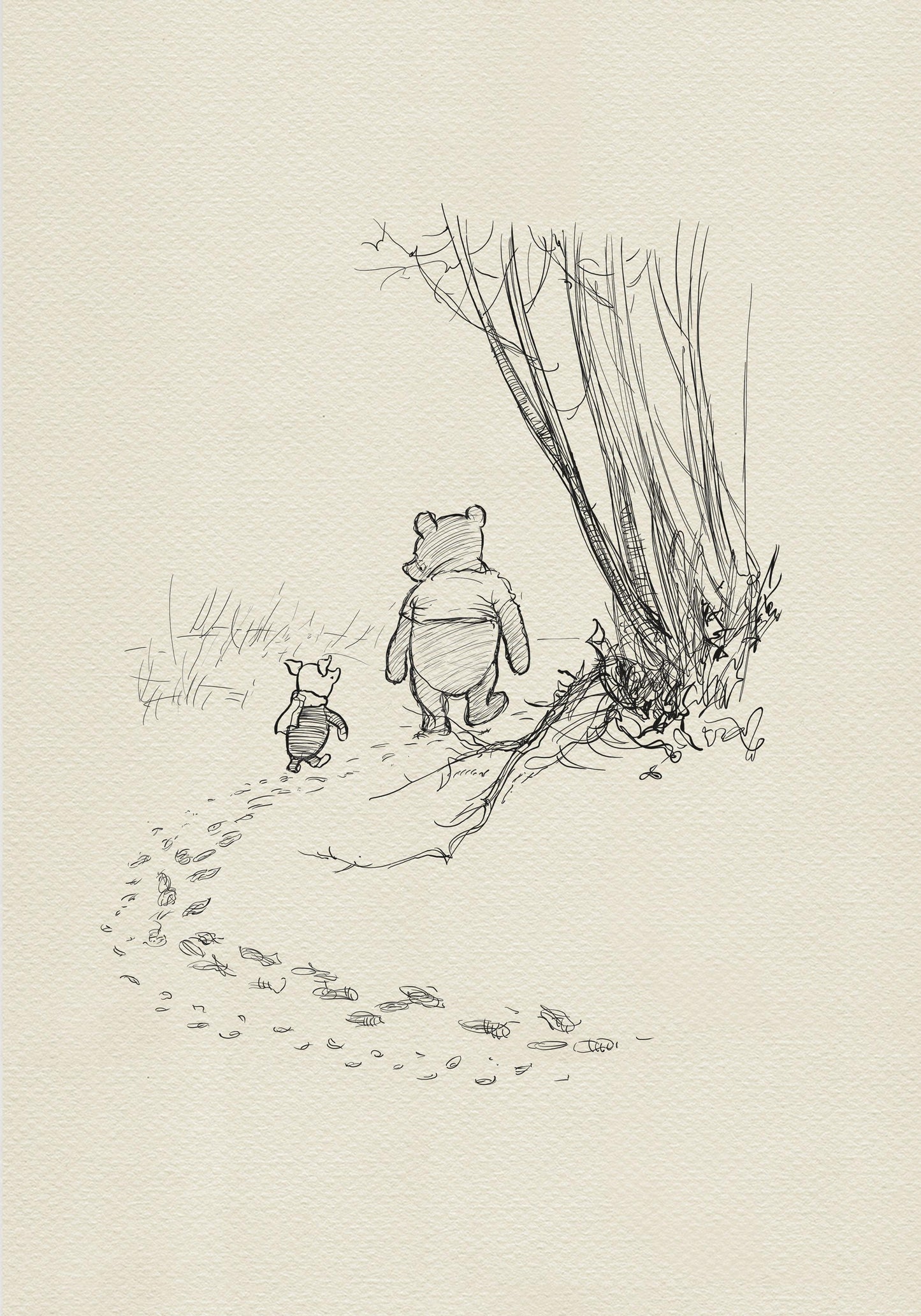 46 Pooh and Piglet go hunting - Winnie the Pooh classic vintage style poster print
