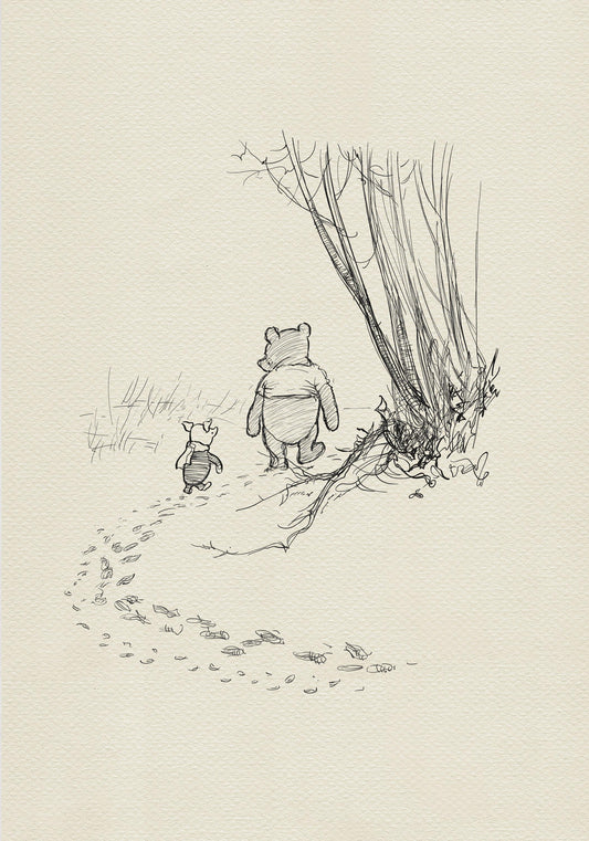46 Pooh and Piglet go hunting - Winnie the Pooh classic vintage style poster print