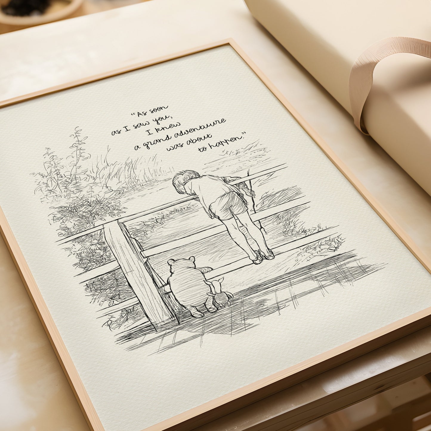 35 Winnie the Pooh Quote Print: Vintage Poohsticks Illustration