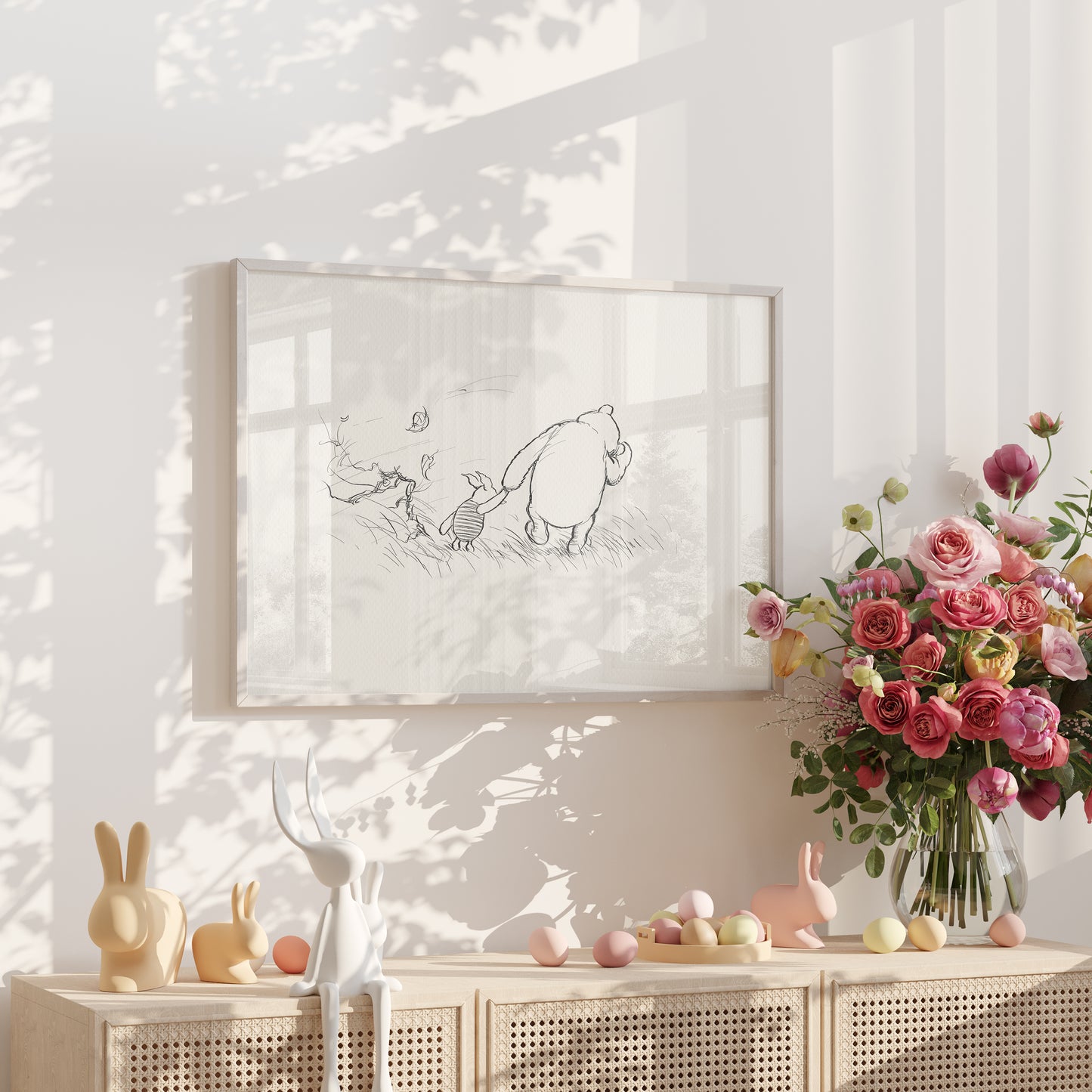 Piglet & Winnie the Pooh Classic Vintage Illustration