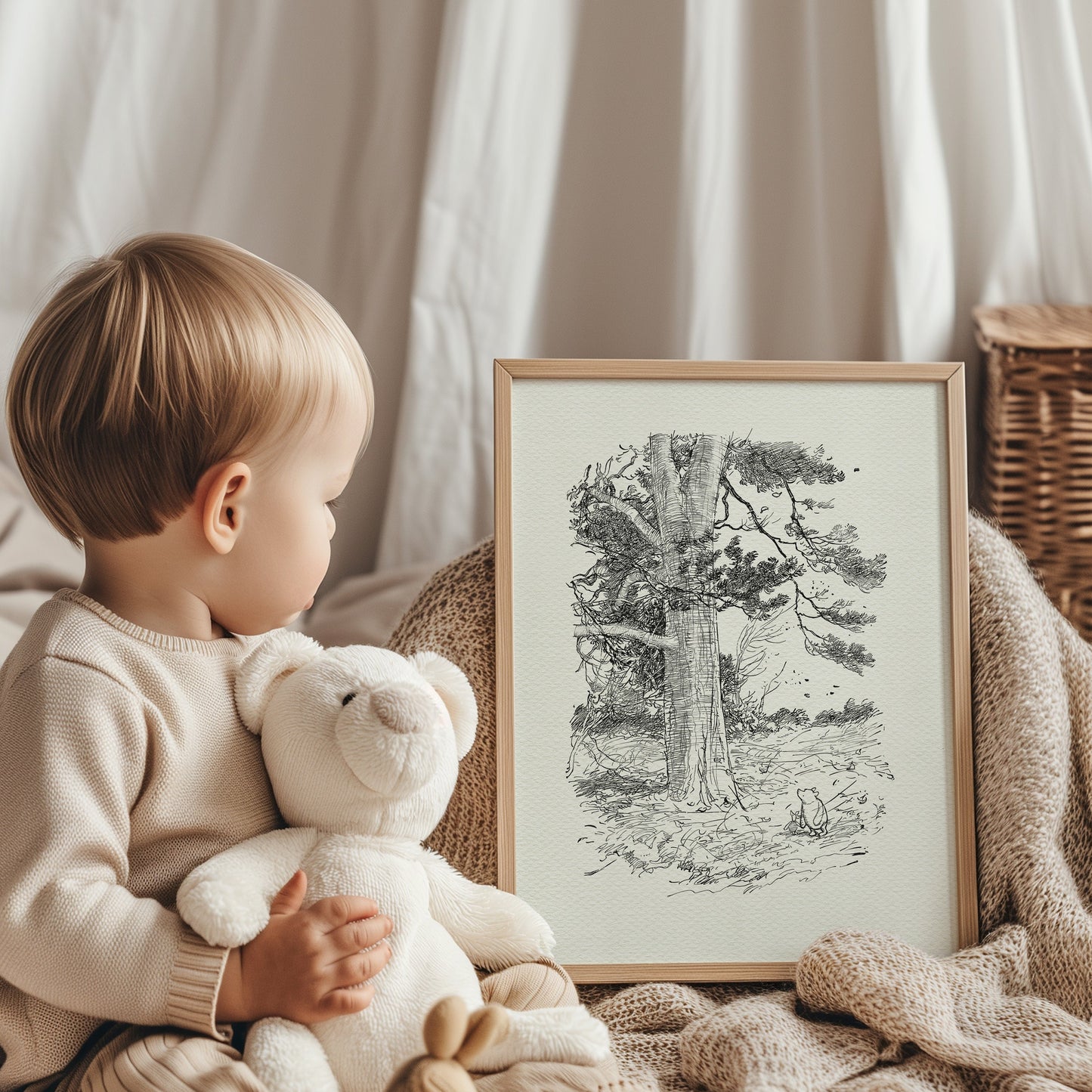 24 Winnie the Pooh Nursery Print: Piglet and Pooh, Vintage Style