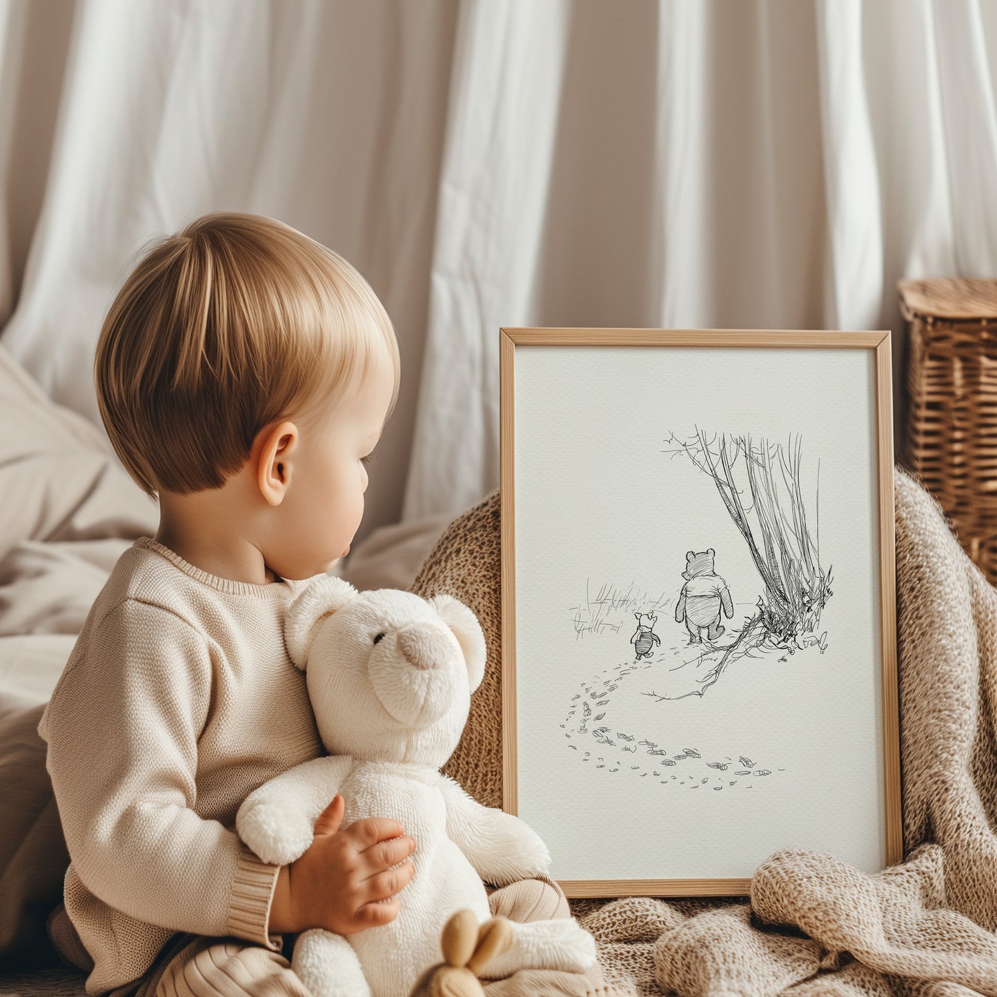46 Pooh and Piglet go hunting - Winnie the Pooh classic vintage style poster print