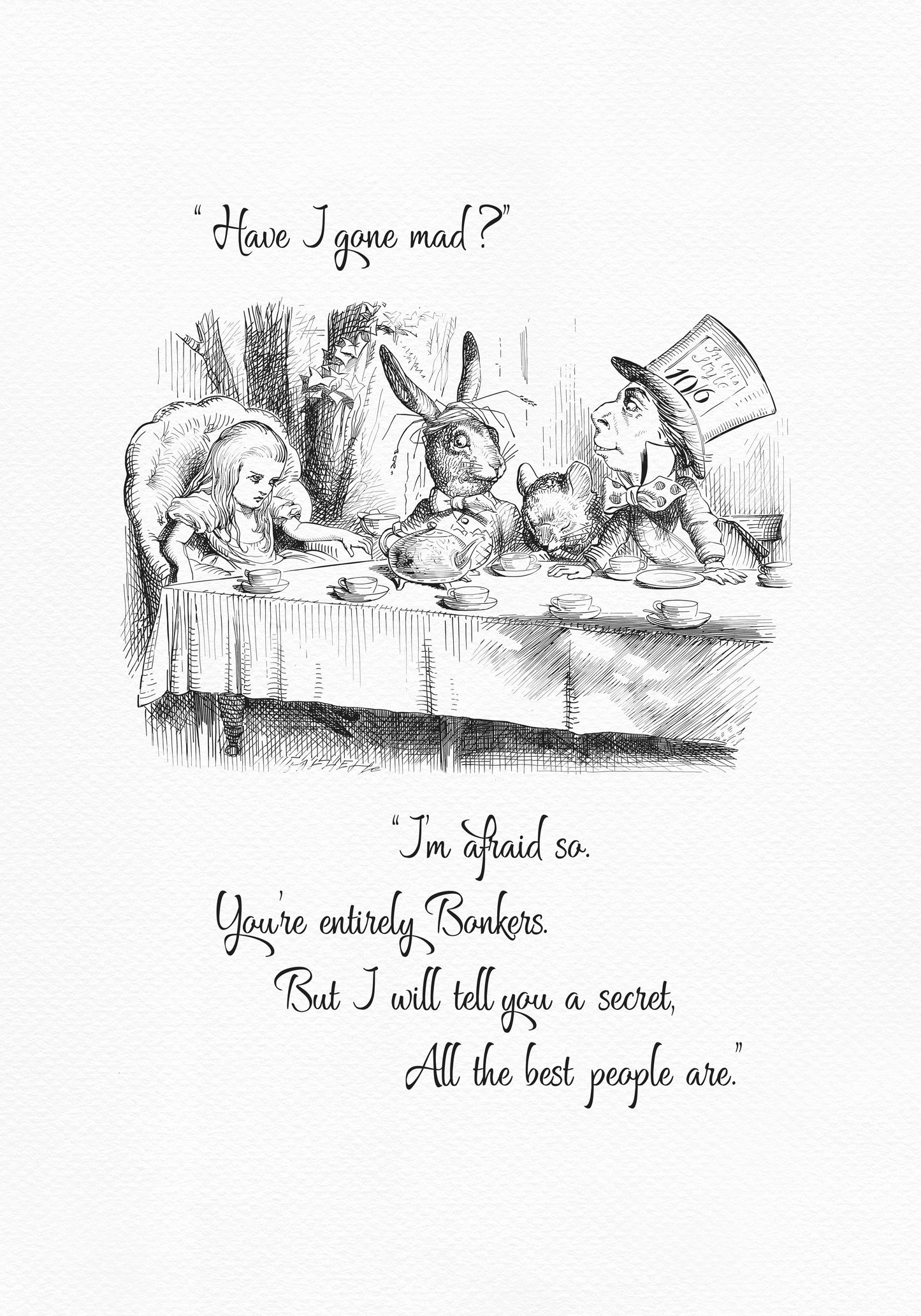 Alice in Wonderland Mad Hatter Quote Print: Vintage Wall Art