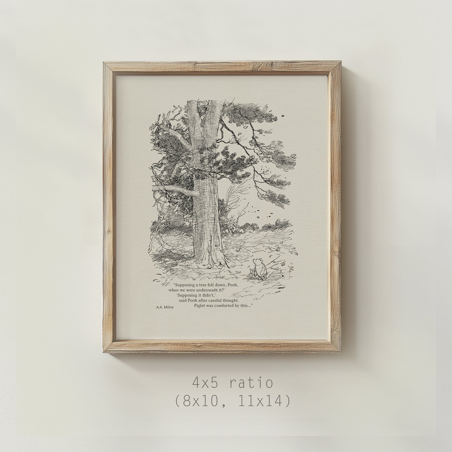 Black & White Winnie the Pooh Piglet Print with Quote, Vintage Style Wall Art , Ideal Gift for Book Lovers