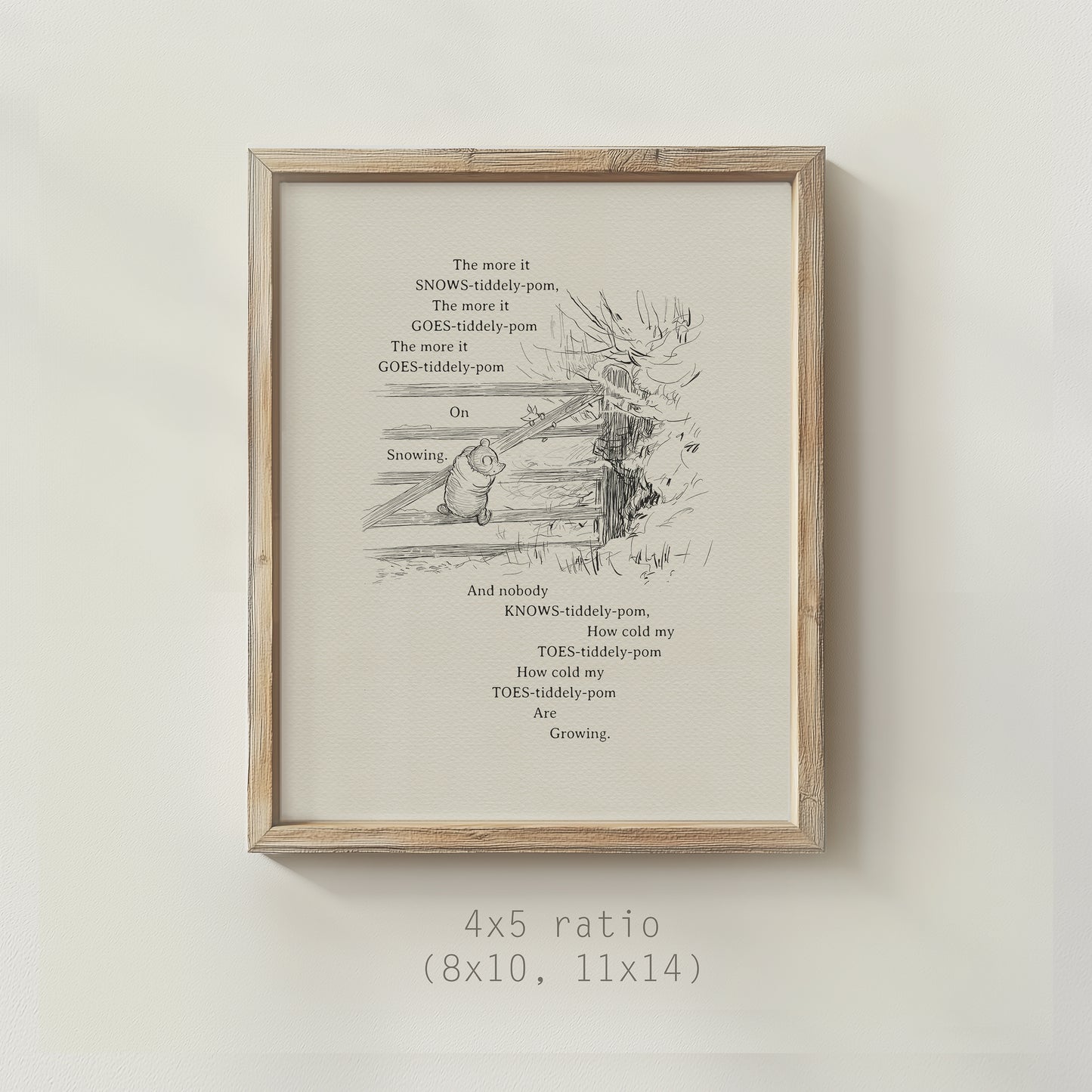 Winnie the Pooh Vintage Style Wall Art - Classic Snow Scene Illustration for Book Lovers, Kids’ Room Decor, Gift for Pooh Enthusiasts