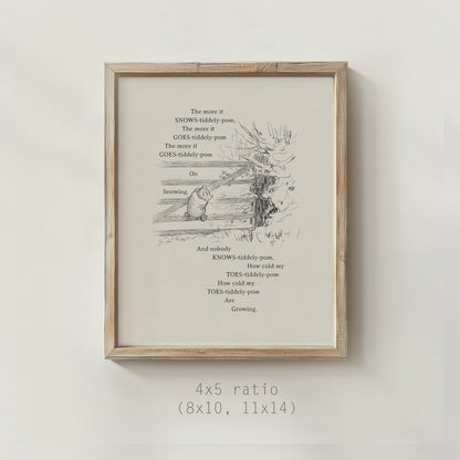 Winnie the Pooh Vintage Style Wall Art - Classic Snow Scene Illustration for Book Lovers, Kids’ Room Decor, Gift for Pooh Enthusiasts