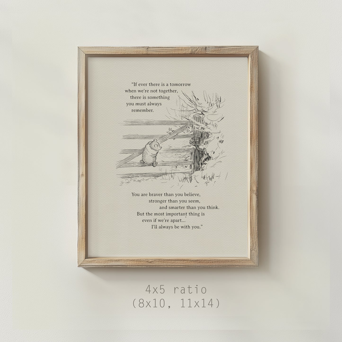 Winnie the Pooh Vintage Art Print, Handcrafted Black & White Illustration with Quote, Perfect Gift for Pooh Fans & Book Lovers