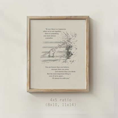 Winnie the Pooh Vintage Art Print, Handcrafted Black & White Illustration with Quote, Perfect Gift for Pooh Fans & Book Lovers