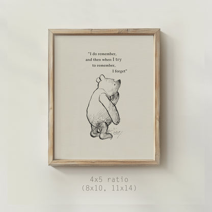 Simple Winnie the Pooh Sketch With Quote – Vintage Artwork for Literary & Nostalgic Gift Ideas