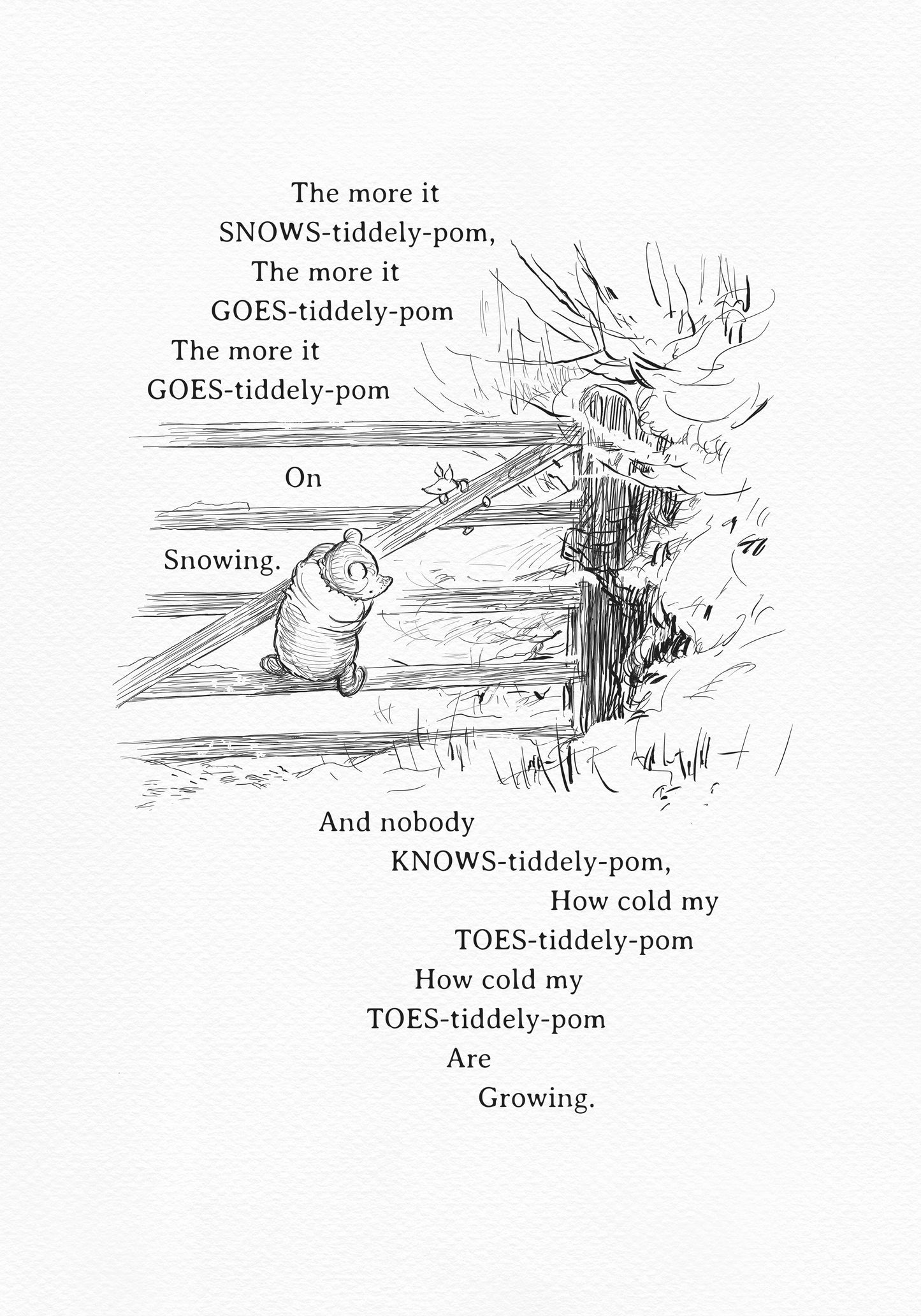 Winnie the Pooh Vintage Style Wall Art - Classic Snow Scene Illustration for Book Lovers, Kids’ Room Decor, Gift for Pooh Enthusiasts