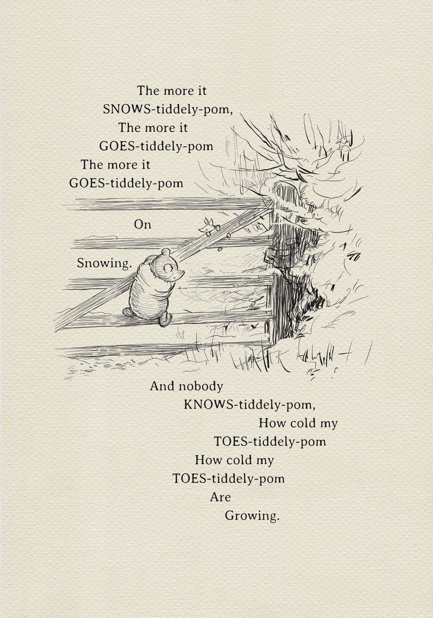 Winnie the Pooh Vintage Style Wall Art - Classic Snow Scene Illustration for Book Lovers, Kids’ Room Decor, Gift for Pooh Enthusiasts