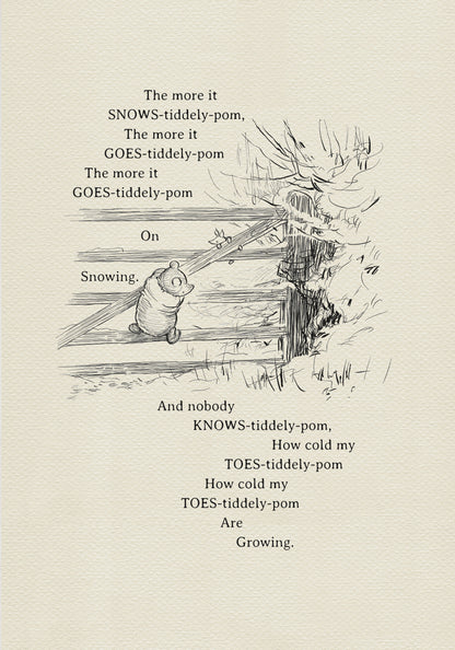 Winnie the Pooh Vintage Style Wall Art - Classic Snow Scene Illustration for Book Lovers, Kids’ Room Decor, Gift for Pooh Enthusiasts