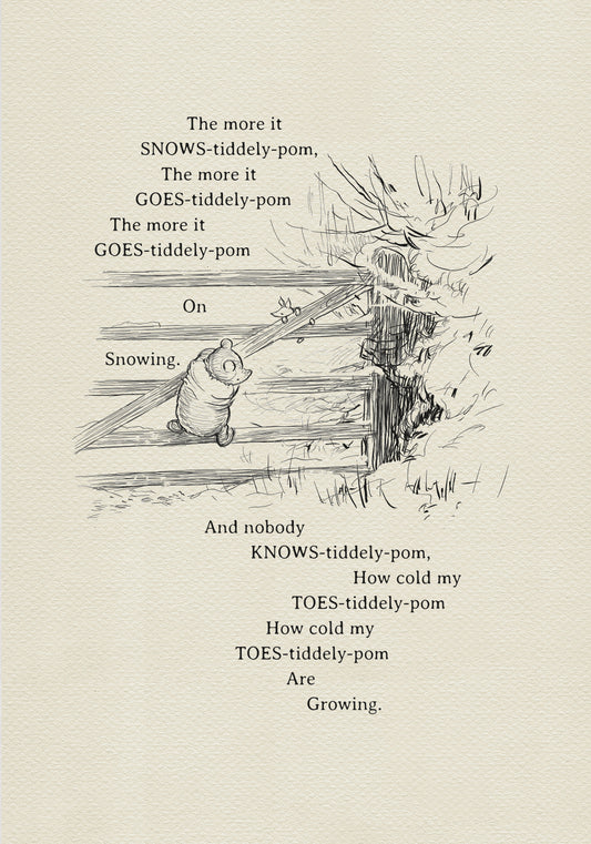 77. Winnie the Pooh Vintage Style Wall Art - Classic Snow Scene Illustration for Book Lovers, Kids’ Room Decor, Gift for Pooh Enthusiasts