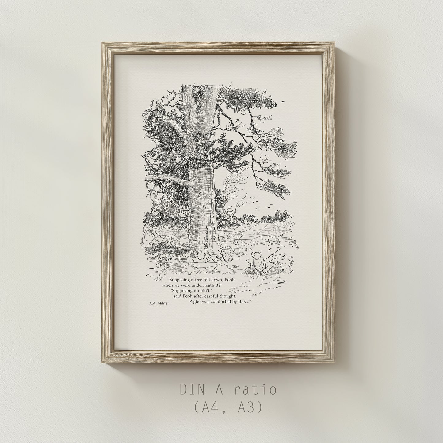 Black & White Winnie the Pooh Piglet Print with Quote, Vintage Style Wall Art , Ideal Gift for Book Lovers