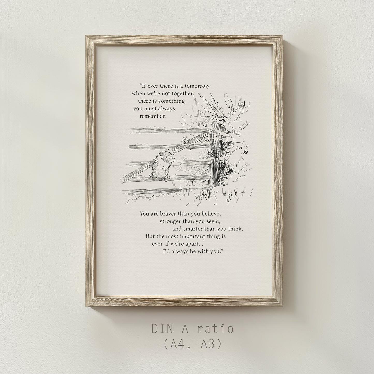 Winnie the Pooh Vintage Art Print, Handcrafted Black & White Illustration with Quote, Perfect Gift for Pooh Fans & Book Lovers