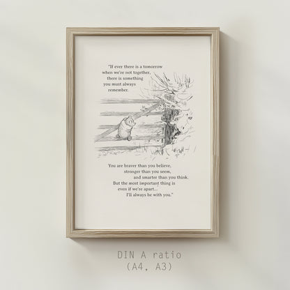 Winnie the Pooh Vintage Art Print, Handcrafted Black & White Illustration with Quote, Perfect Gift for Pooh Fans & Book Lovers