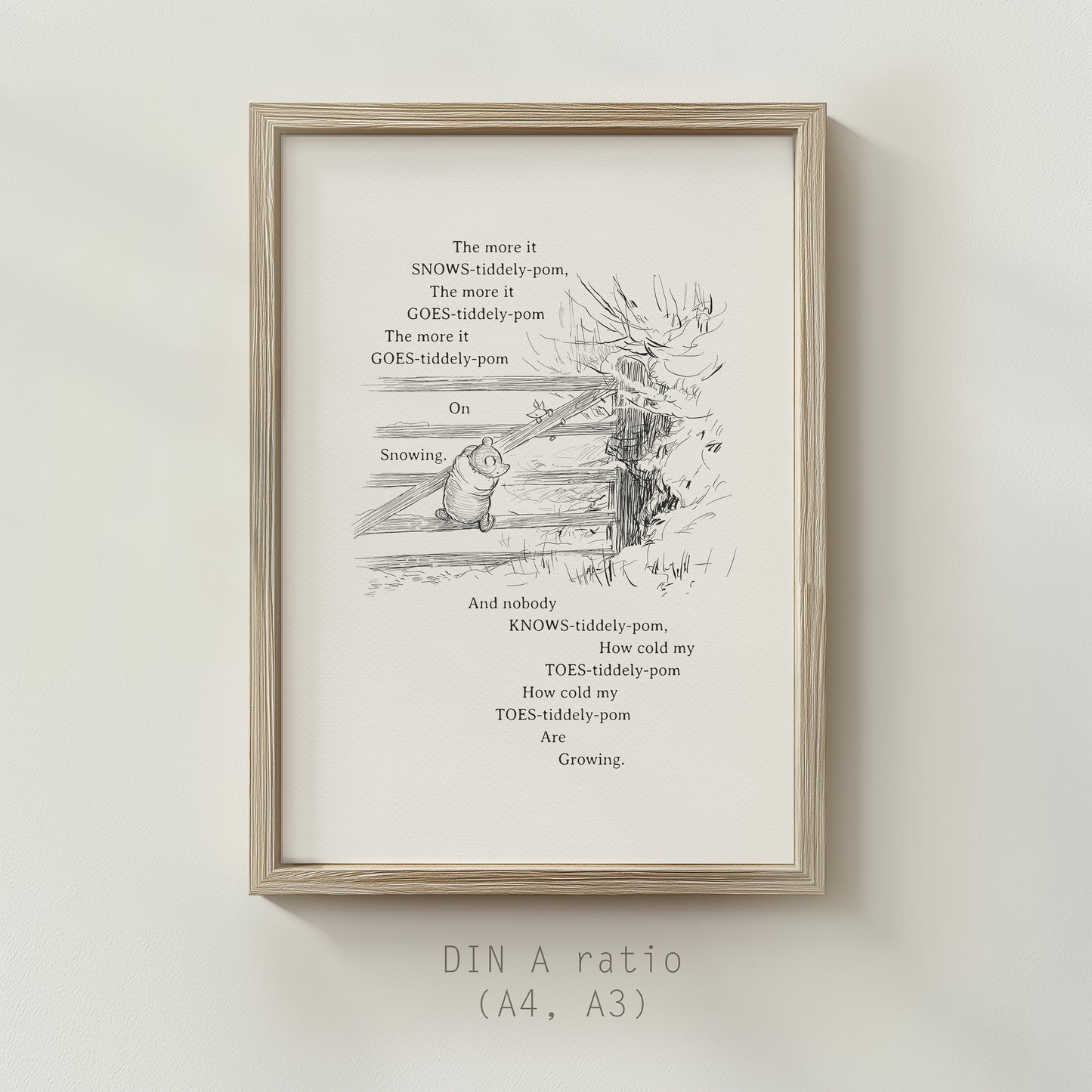 Winnie the Pooh Vintage Style Wall Art - Classic Snow Scene Illustration for Book Lovers, Kids’ Room Decor, Gift for Pooh Enthusiasts