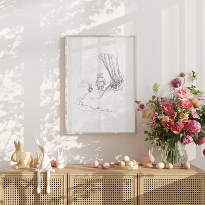 Pooh and Piglet Go Hunting - Winnie the Pooh Vintage Style Illustration