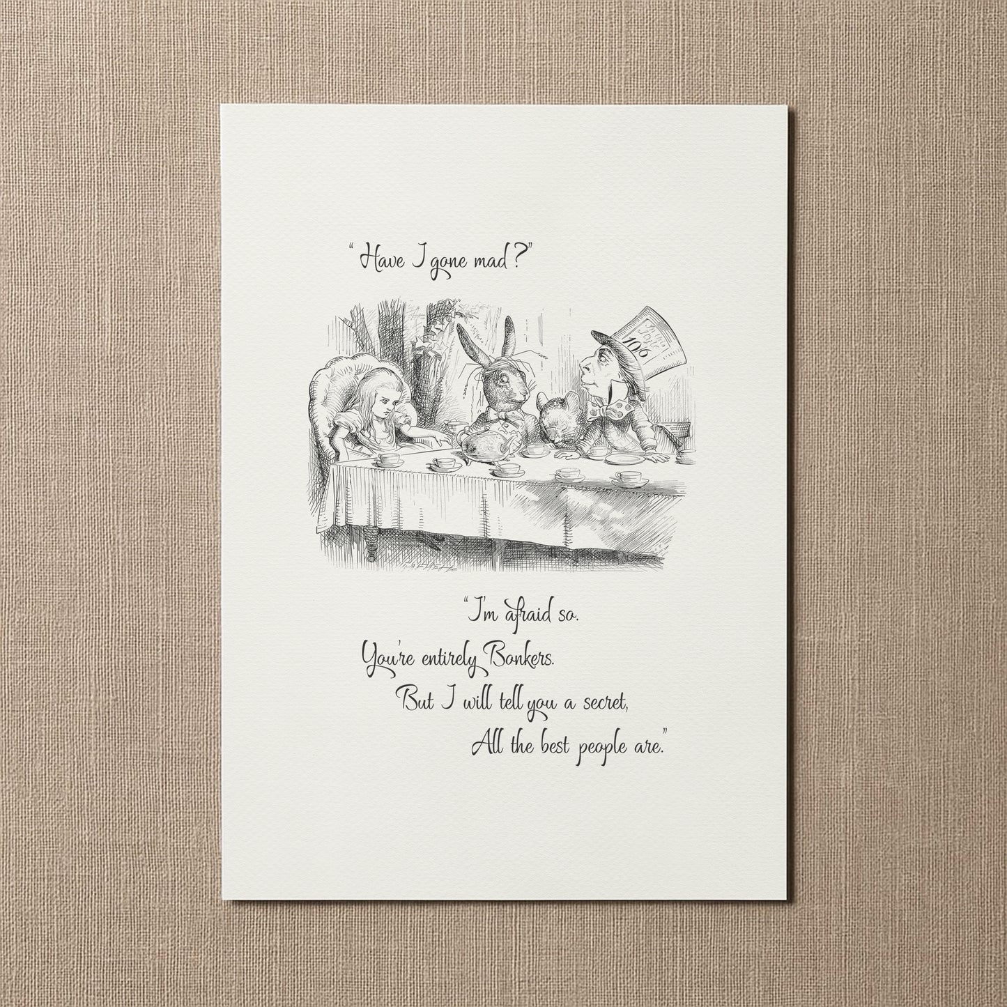 Alice in Wonderland Mad Hatter Quote Print: Vintage Wall Art
