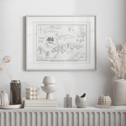 Winnie the Pooh 100 Acre Wood Map Classic Vintage Illustration