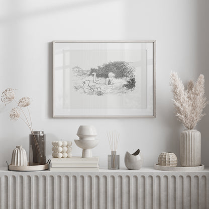 Winnie the Pooh Print: Piglet & Christopher Robin Vintage Illustration