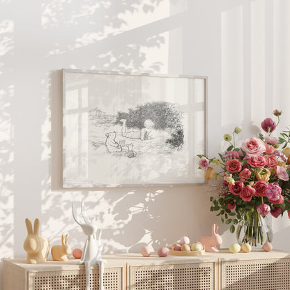 Winnie the Pooh Print: Piglet & Christopher Robin Vintage Illustration