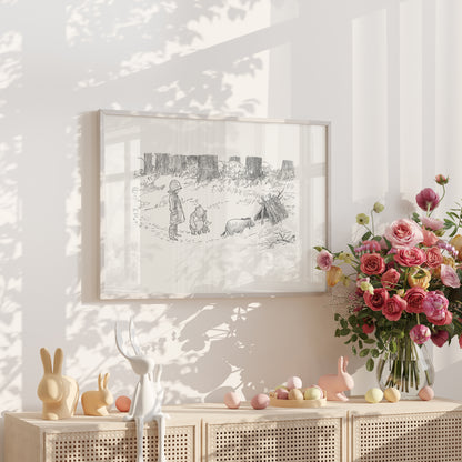 Winnie the Pooh Print: Eeyore Classic Nursery Landscape Art Decor