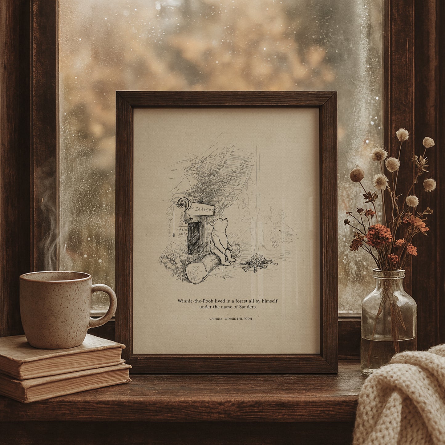 Winnie the Pooh Quote Print: Mr Sanders Classic Black & White Illustration