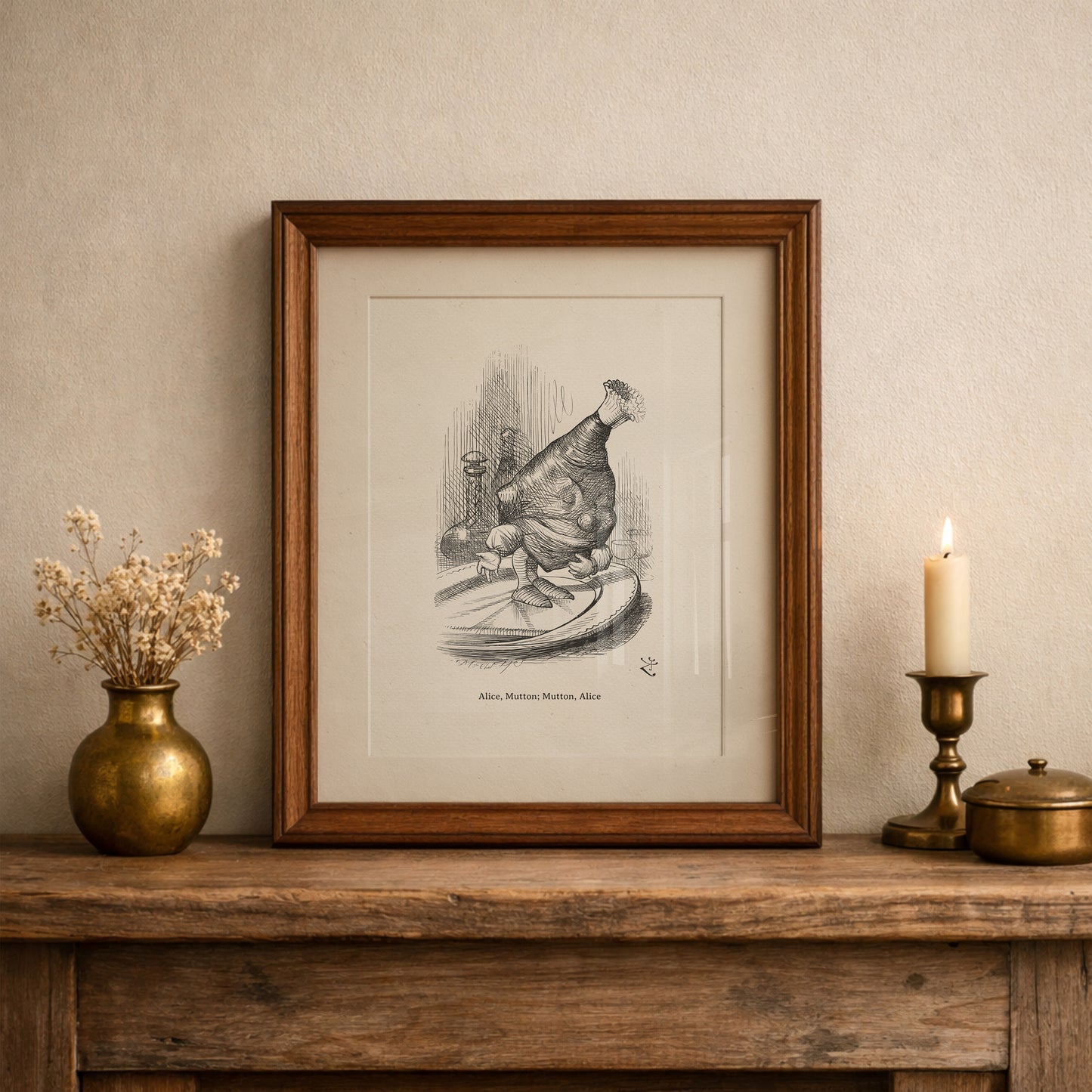 Alice in Wonderland Vintage Print: Classic Black & White Wall Art – Mutton Leg