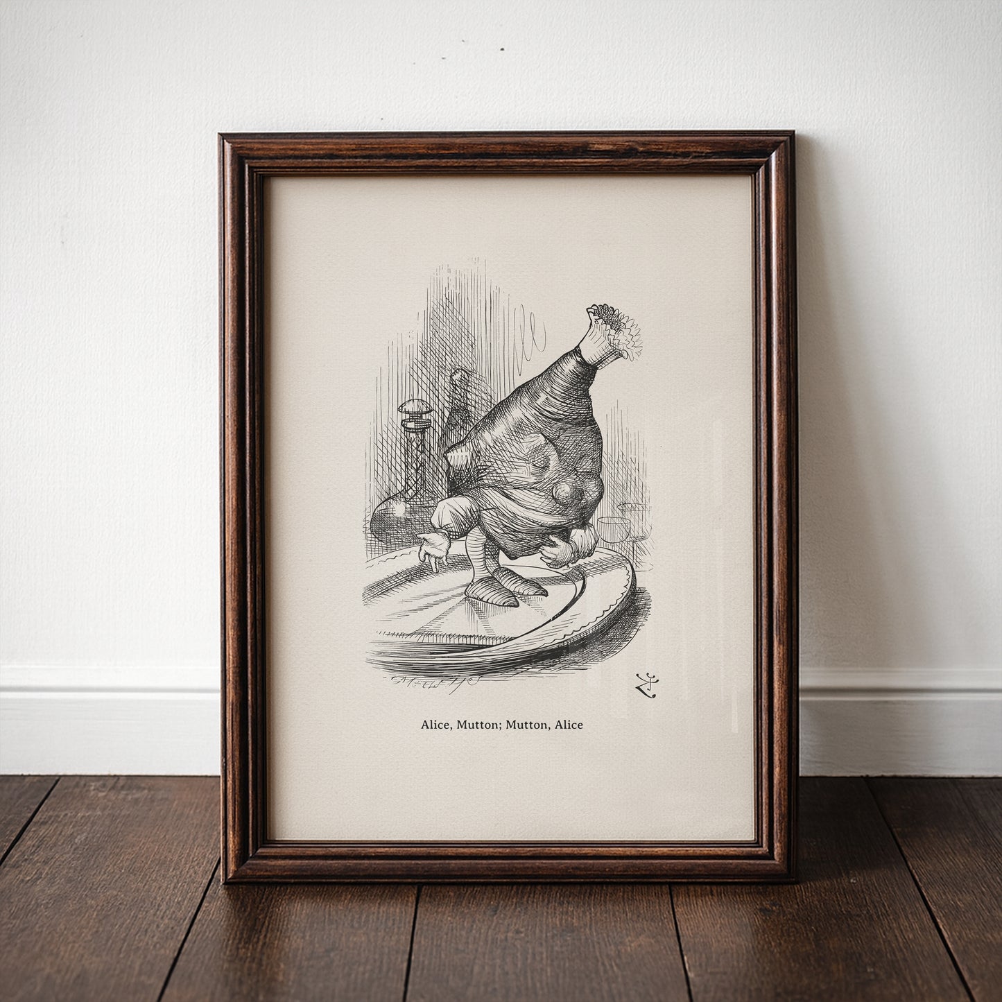 Alice in Wonderland Vintage Print: Classic Black & White Wall Art – Mutton Leg