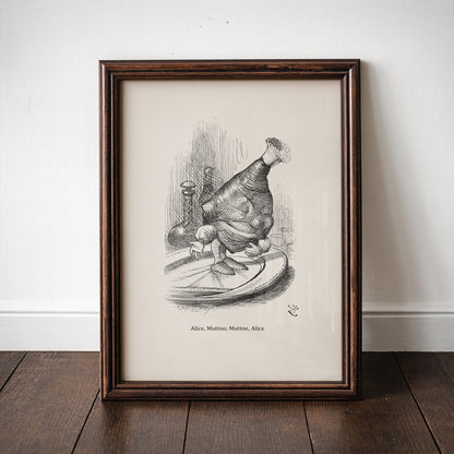 Alice in Wonderland Vintage Print: Classic Black & White Wall Art – Mutton Leg