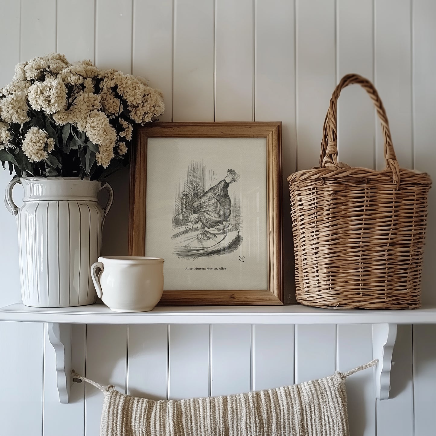 Alice in Wonderland Vintage Print: Classic Black & White Wall Art – Mutton Leg