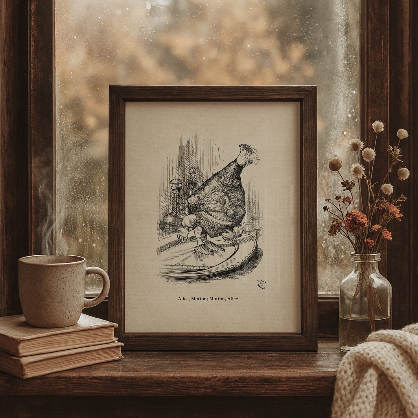 Alice in Wonderland Vintage Print: Classic Black & White Wall Art – Mutton Leg