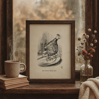 Alice in Wonderland Vintage Print: Classic Black & White Wall Art – Mutton Leg