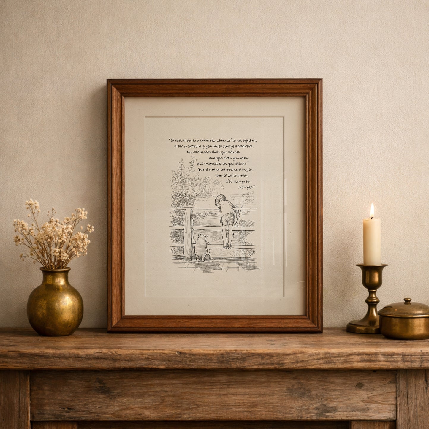 Vintage Winnie the Pooh Wall Art with Heartfelt Quote