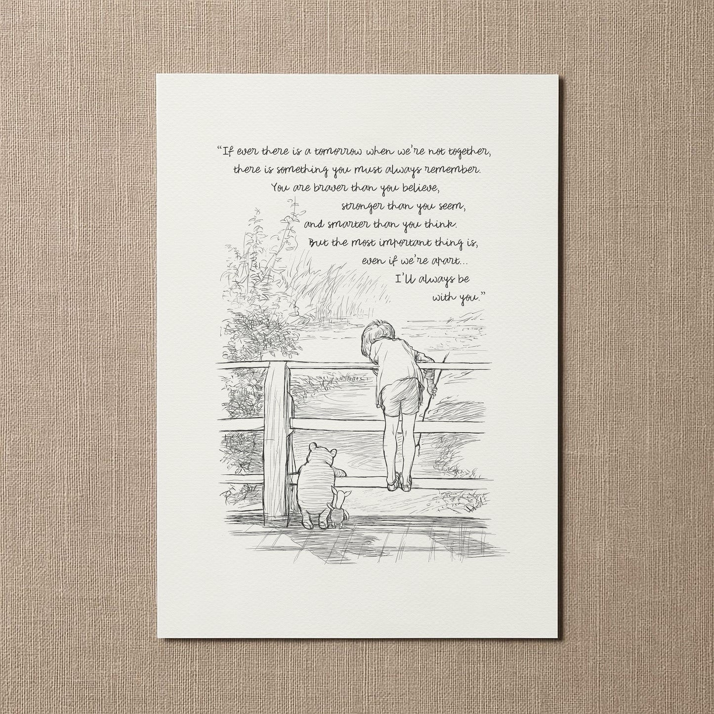 Vintage Winnie the Pooh Wall Art with Heartfelt Quote