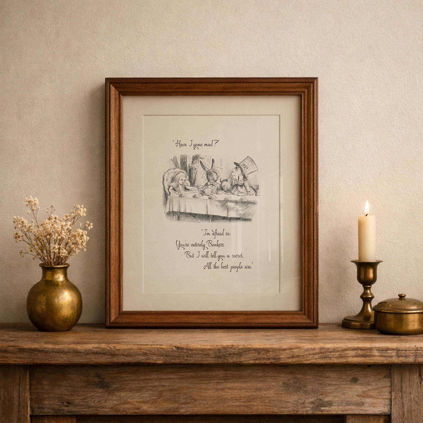 Alice in Wonderland Mad Hatter Quote Print: Vintage Wall Art