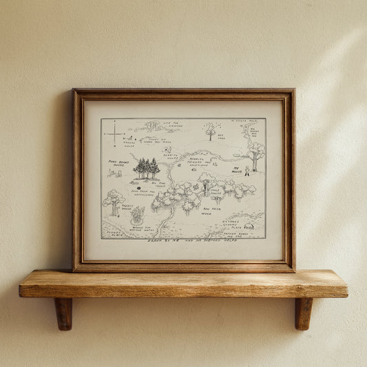 Winnie the Pooh 100 Acre Wood Map Classic Vintage Illustration