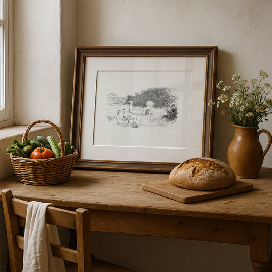 Winnie the Pooh Print: Piglet & Christopher Robin Vintage Illustration