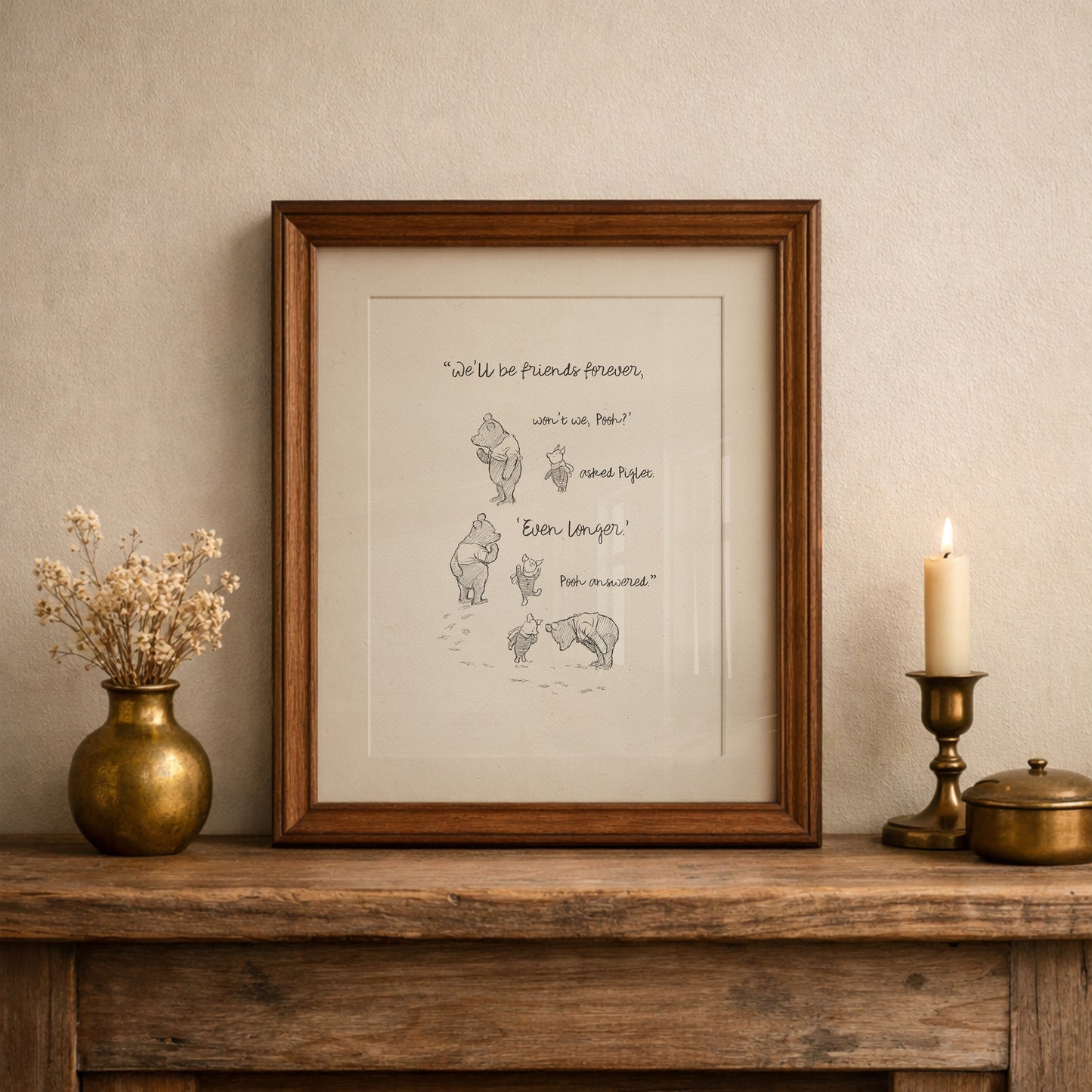 Winnie the Pooh Print with Quote: Friendship Vintage Illustration