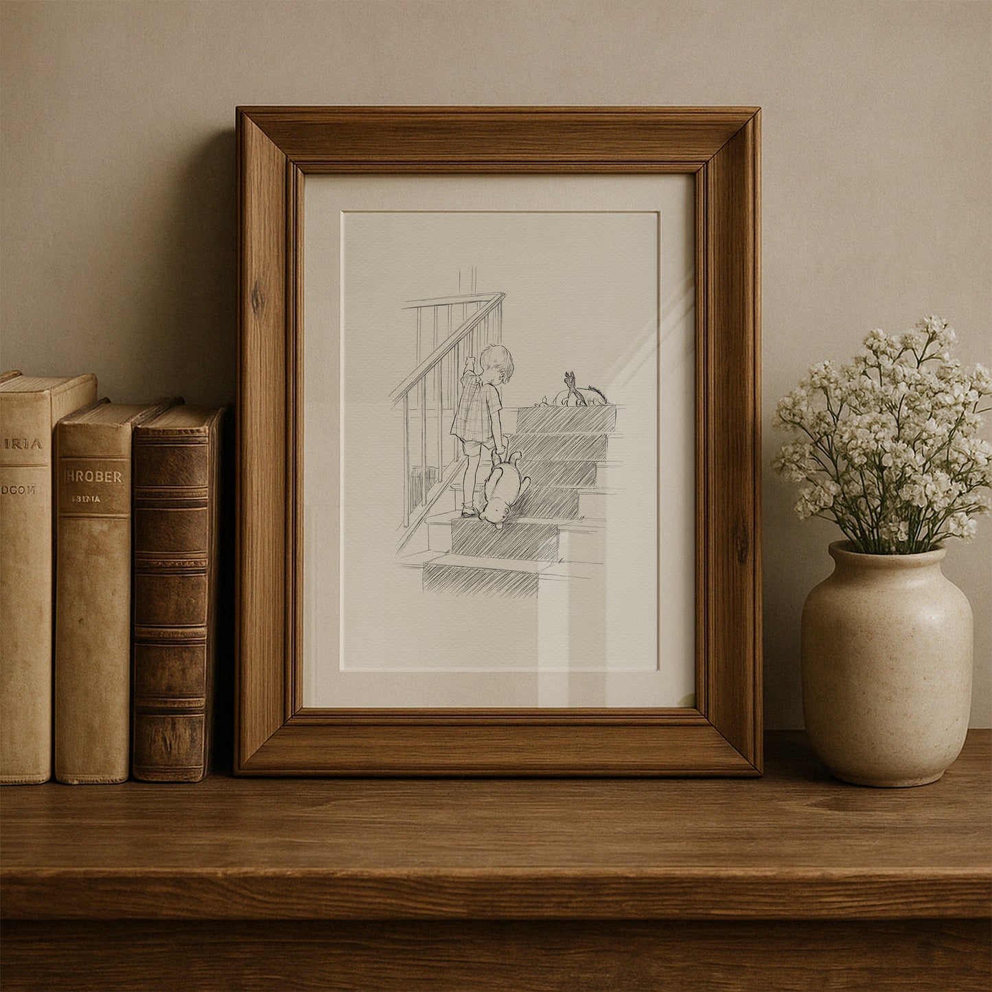 Winnie the Pooh Print: Vintage Style Christopher Robin Illustration