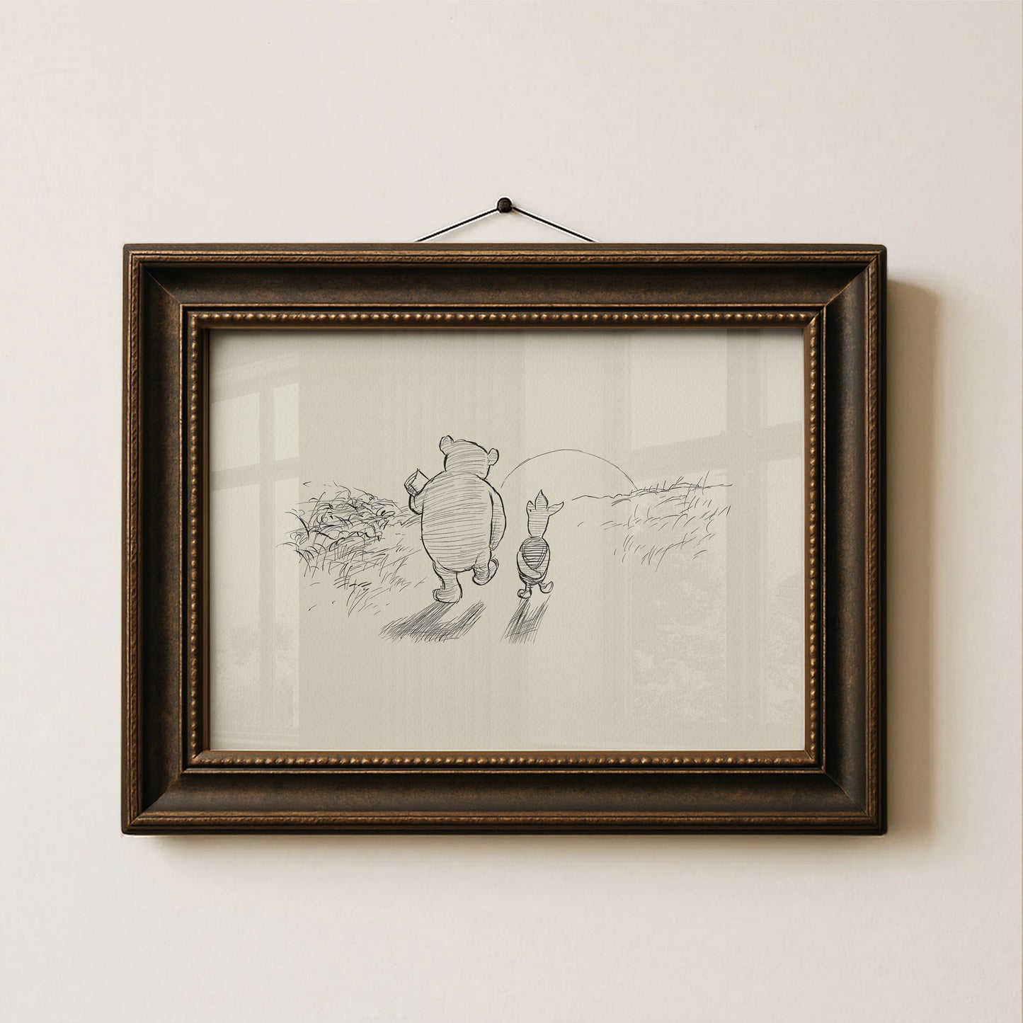 Winnie the Pooh & Piglet: Sunset Shepard Illustration Vintage Print