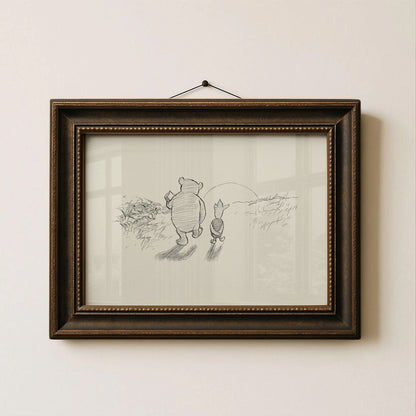 Winnie the Pooh & Piglet: Sunset Shepard Illustration Vintage Print
