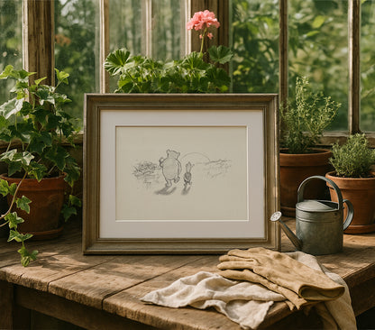 Winnie the Pooh & Piglet: Sunset Shepard Illustration Vintage Print